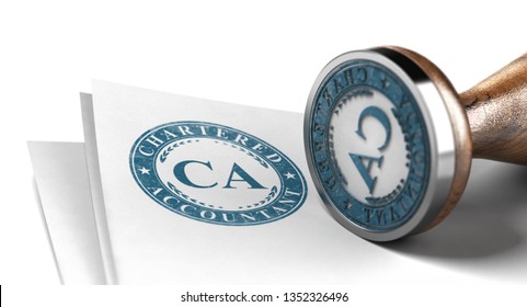 Chartered Accountant Certification. Blue Stamp Printed on a sheet of Paper Over White Background. 3d illustration