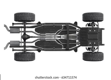 Chassis frame dirt underbody, bottom view. 3D rendering
