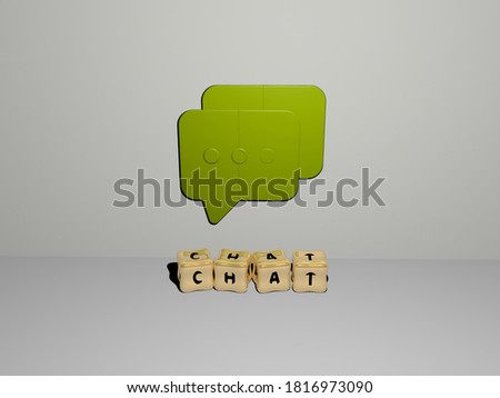 chat 3D icon on the wall and cubic letters on the floor, 3D illustration
