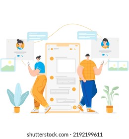 chat application illustration, two people chatting, with modern and flat style