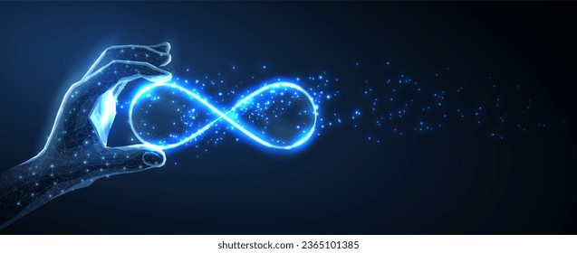 Chat bot assistance. Polygonal bubble speech in digital hand. AI chatbot service, virtual assistant concept. Digital solution, AI reply, robotic help in chat symbol