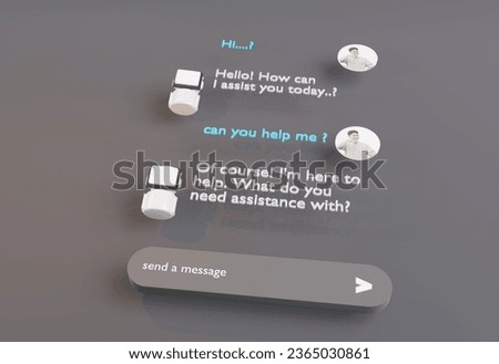 Chat bot on, AI assistant robot to communicate with users. Programming Web Prompt AI, 3D Cool Black Background Illustration