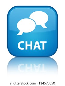 Chat Icon Reflected On Glossy Blue Square Button