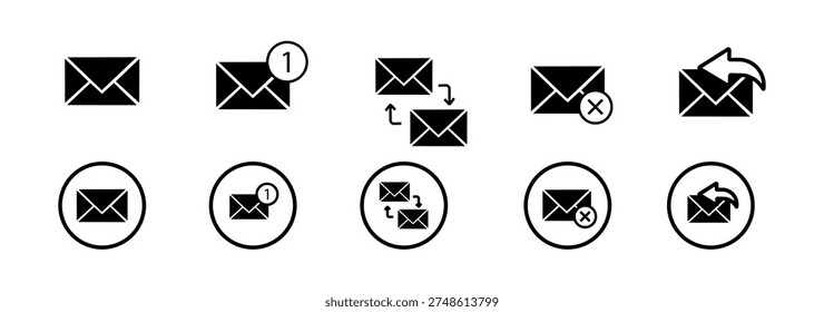 Chat message icon vector set. Contains speech bubbles, conversations, dialog text, email contacts, reply, read, settings, delete. Illustration.