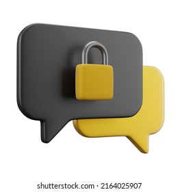 Chat, Speech Bubbles And Closed Padlock Icon 3d Rendered Illustration. Chatting And Message Box, Private Chat Or Data Protection Secured 3d Isometric