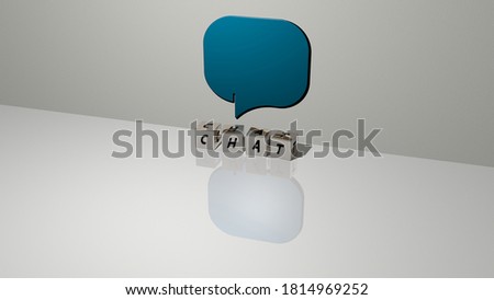 CHAT text of cubic dice letters on the floor and 3D icon on the wall, 3D illustration