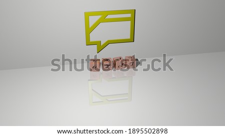 CHAT text of cubic dice letters on the floor and 3D icon on the wall, 3D illustration