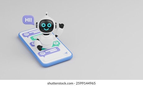 Chatbot AI Artificial Intelligence technology virtual conversation assistant support mobile smart phone online application chatting with customer service automatic answering. 3d rendering.