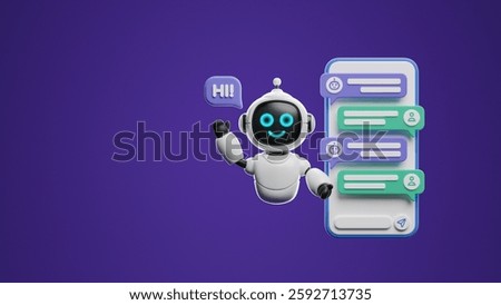 Chatbot AI Artificial Intelligence technology virtual conversation assistant support mobile smart phone online application chatting with customer service automatic answering. 3d rendering.