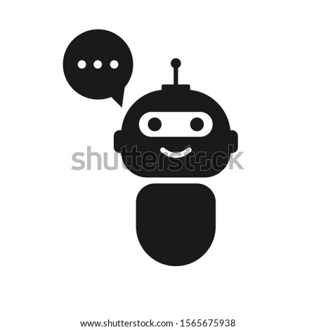 Chatbot icon on white background. Bot icon. Cute bot with speech bubble. Smiling customer service robot for perfect mobile and web service.