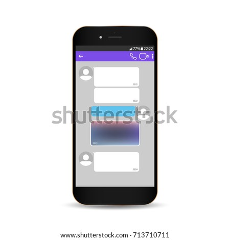 Chating and messaging concept. Messenger window. Blank template.Realistic smartphone with chat boxes.