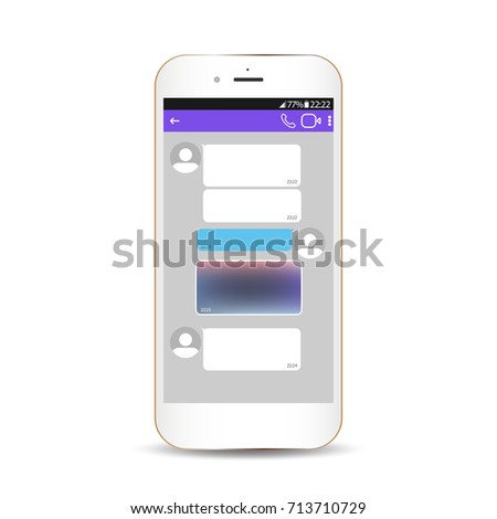Chating and messaging concept. Messenger window. Blank template.Realistic smartphone with chat boxes.