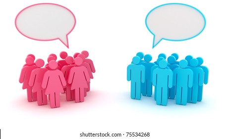 Chatting groups of men and women isolated