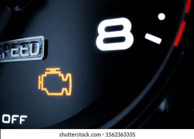 Check Engine Light Illuminated On Dashboard. 3d Rendering Illustration