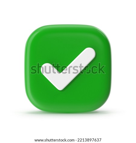 Check Mark Button , This is a 3d rendered computer generated image. Isolated on white.