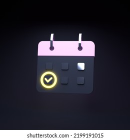 Check Mark Calendar Icon. 3d Render Illustration.