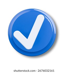 Check mark icon in a circle frame. Confirmation symbol with shadow. Confirmation symbol with shadow, blue Check Mark Icon 3D. Check mark icon in a circle frame