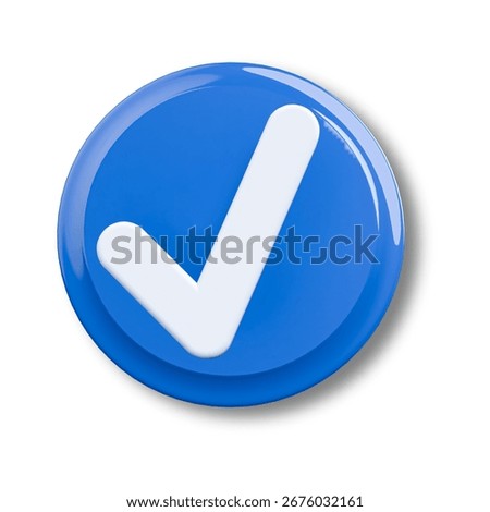Check mark icon in a circle frame. Confirmation symbol with shadow. Confirmation symbol with shadow, blue Check Mark Icon 3D. Check mark icon in a circle frame