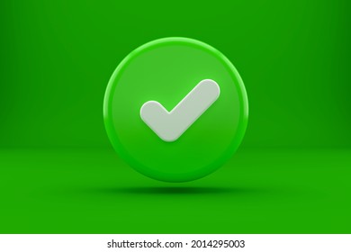 Check Mark Icon Isolated Over Green Background. 3D Rendering.