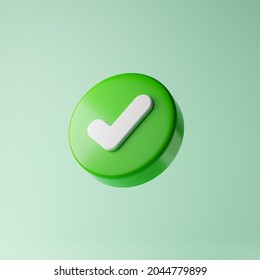 Check mark icon isolated over lime green background. 3d rendering.