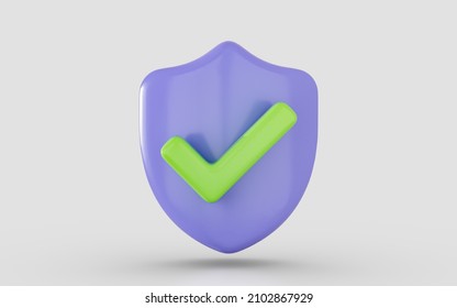 Check Mark On The Shield Icon 3d Render Concept For Online Cyber Problem Solution Checking