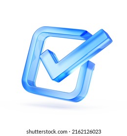 Check Mark Sign In Square - Blue Check Icon Or Logo Isolated On White - 3d Rendering