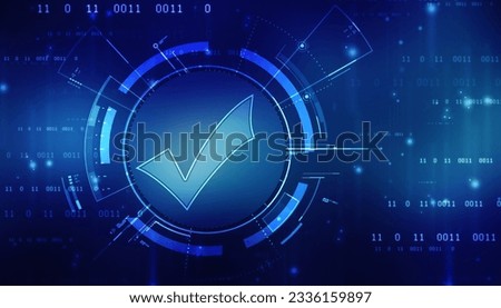 Check mark symbol in digital background, Technology abstract background, Tech Futuristic Check Mark Symbol
