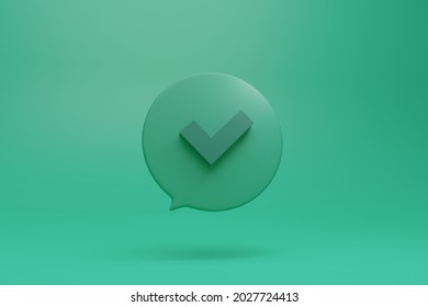 Check, Ok, Done, Deal Mark Symbol In 3d Style Illustration In Green Tones In Dialog Box