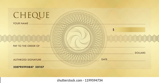 Check Template Chequebook Template Blank Gold Stock Vector (Royalty ...