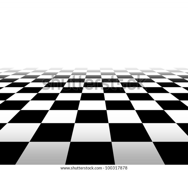 白黒の幾何学的なデザインを持つ 遠近法でチェック模様の背景の床パターンが テキスト用の空白の領域を持つ白にフェードします のイラスト素材