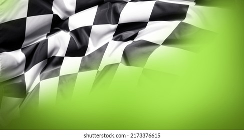 Checkered Black And White Flag On Green Background