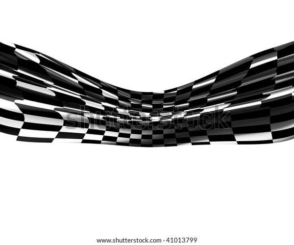 Checkered black\
and white flag waving in the\
wind