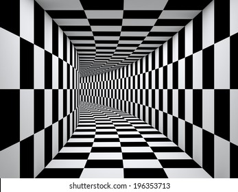 Checkered black and white tunnel.