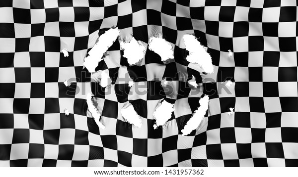 Checkered flag with a small holes, white\
background, 3d\
rendering