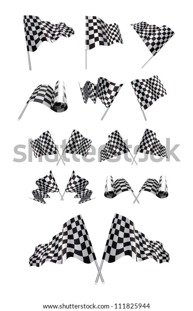 Checkered\
Flags set illustration on white\
background.
