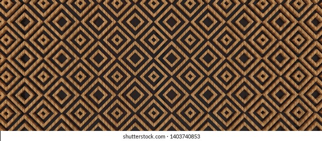 Checkered pattern background with 3d textures and reliefs. Render pictures of plastic, metal and wood materials.