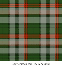 Checkered seamless pattern with vertical and horizontal green, red and white stripes. Hand drawn watercolor illustration of Christmas plaid background. Abstract template for textile, fabric, clothes.