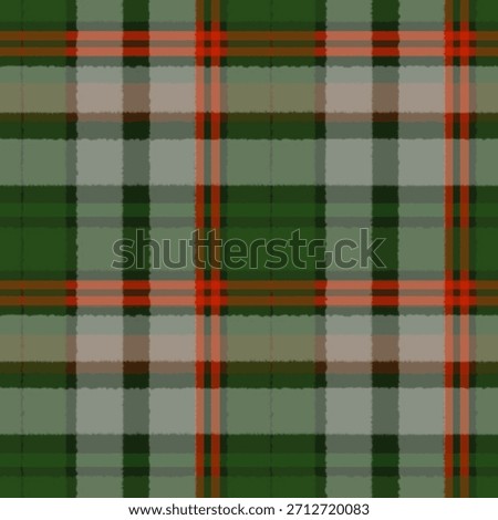 Checkered seamless pattern with vertical and horizontal green, red and white stripes. Hand drawn watercolor illustration of Christmas plaid background. Abstract template for textile, fabric, clothes.