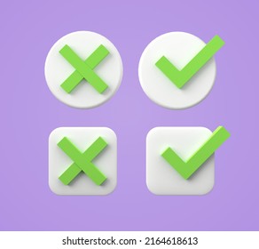 Checkmark Agree And Disagree Icon 3D Illustration. Yes And No 3D Illustration. 3D Render Open And Close