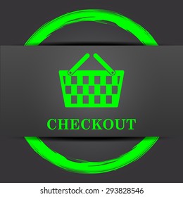 Checkout icon. Internet button with green on grey background. 