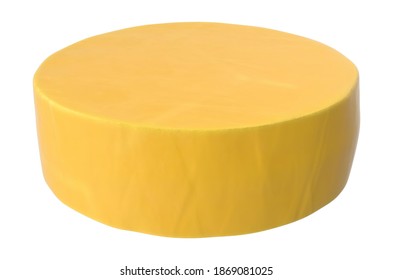 Cheddar Cheese Wheel 3D Illustration On White Background