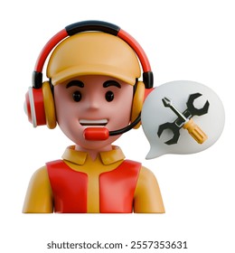 A cheerful 3D cartoon technician offers technical support. He's wearing a headset and ready to assist. - Powered by Shutterstock