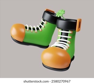 A cheerful 3D render illustration of festive green boots with clover accents, ideal for St. Patrick's Day celebrations and joyful themed designs. - Powered by Shutterstock - Get 15% off with code: PIKWIZARD15