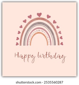 Cheerful Birthday Card with Vibrant Rainbow Hearts: Handdrawn Pastel Art for a Joyful Greeting - Powered by Shutterstock