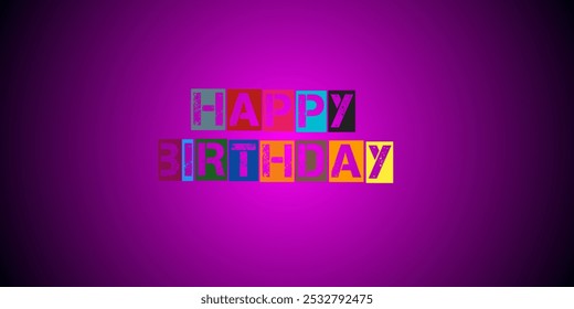 Cheerful Happy Birthday Message in Bold Colorful Typography on a Purple Background - Powered by Shutterstock