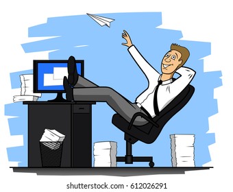 Cheerful Office Worker Throwing A Paper Airplane