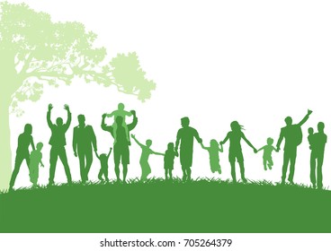 Cheerful Parents Group With Children, 3D Illustration