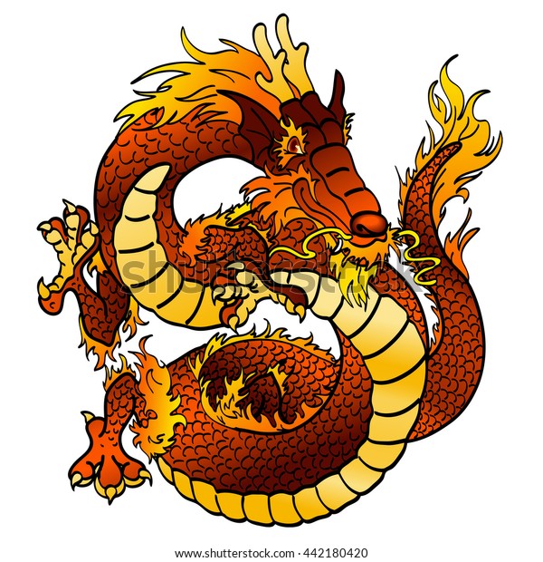 Cheerful Red Fiery Chinese Asian Dragon Stock Illustration 442180420