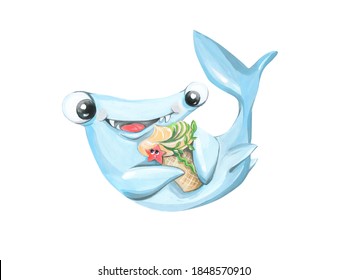 Cheerful Shark Eating Ice Cream