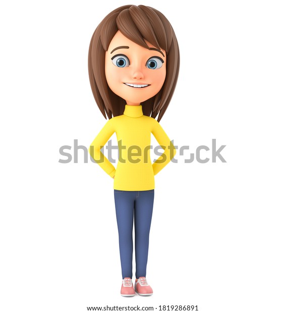 Cheerful Smiling Cartoon Character Modest Girl Stock Illustration ...